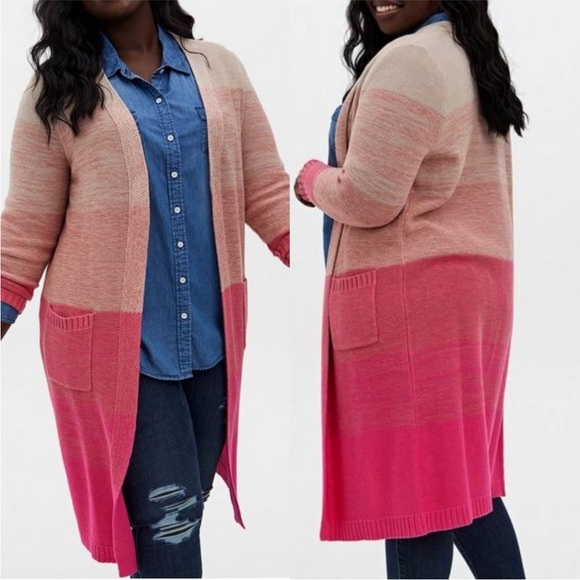 TORRID PINK OMBRE STRIPE SLOUCHY LONG SLEEVE DUSTER SWEATER CARDIGAN SIZE 1X - Picture 1 of 6